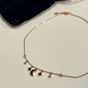 Swarovski Rose Gold Moon & Star Pendant Choker with Black and Clear Crystals